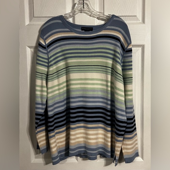 Karen Scott Women’s Long Sleeve Striped Round Neck Sweater W/pocket On Sleeve 1x - Picture 1 of 15